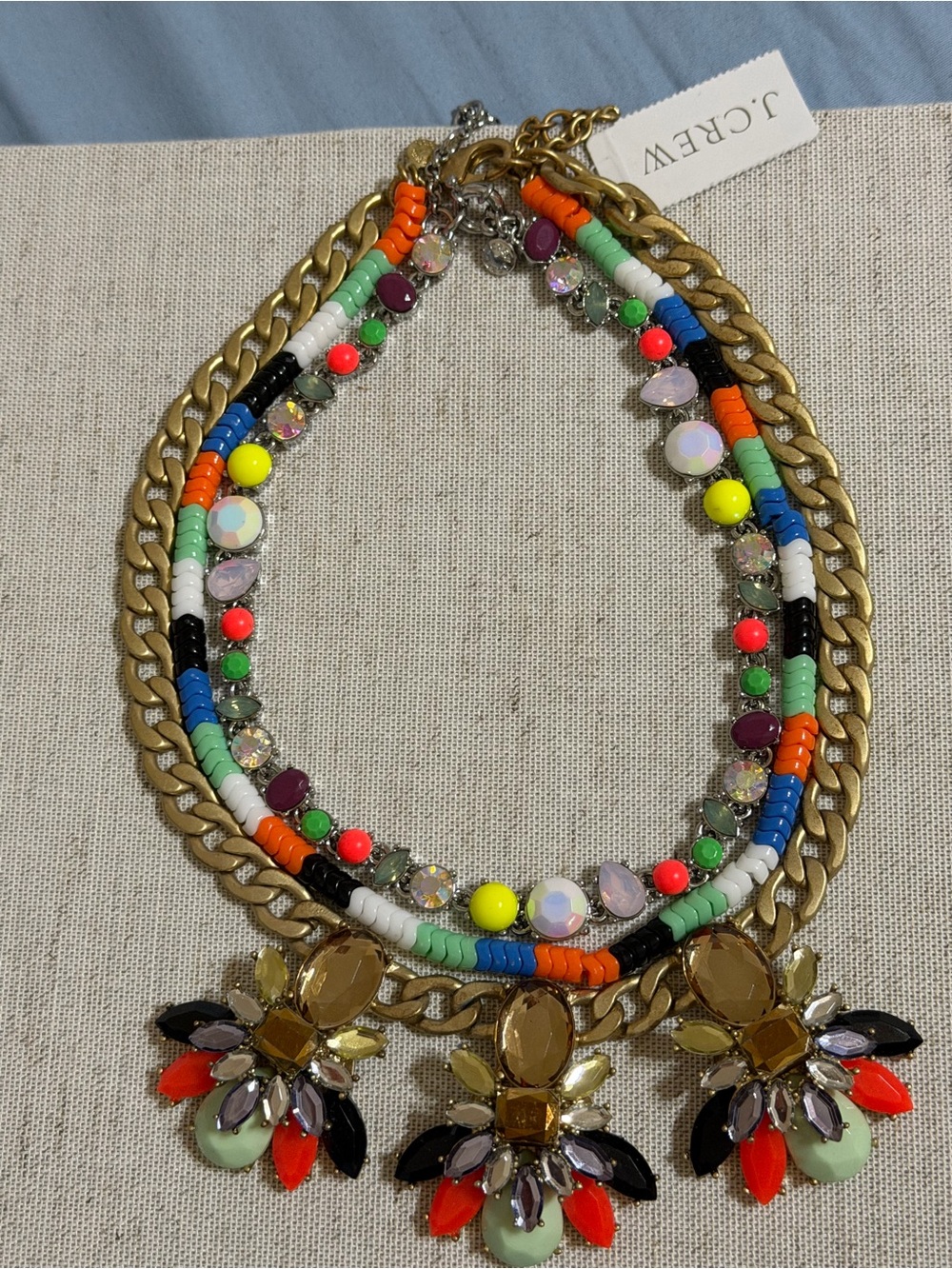 J. Crew Multicolor Beaded Mixed Media Aurora Gold-Tone Floral Pendant Necklace